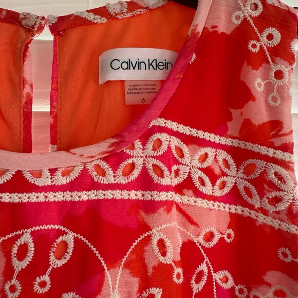 Calvin Klein Shift Dress in Pink & Orange with Embroidery (Size: 6) - Picture 2 of 5